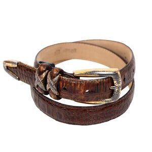 VTG Brighton CROCO EMBOSSED BROWN GENUINE LEATHER 1"Wd WOMEN'S BELT Sz 32/M (G66